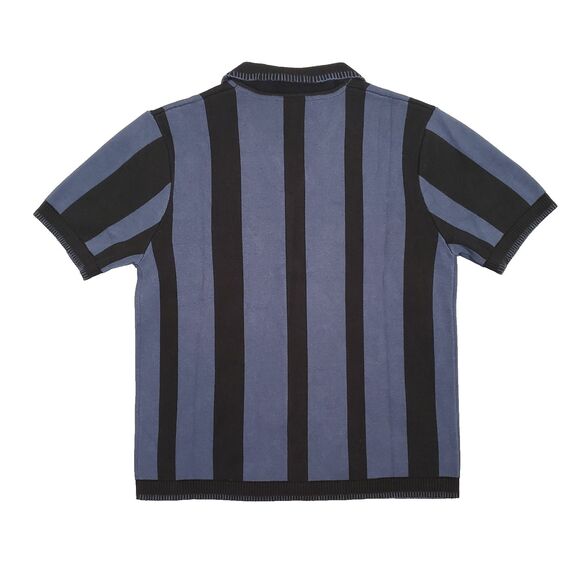 New! Percival Knitted Stripe Cuban Shirt Mens Medium Blue Black Camp Summer - Picture 2 of 6
